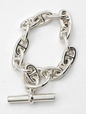 HERMES Logo Chaine D'ancre MM Chain Bracelet 14 Link Ag925 Silver 385LC629